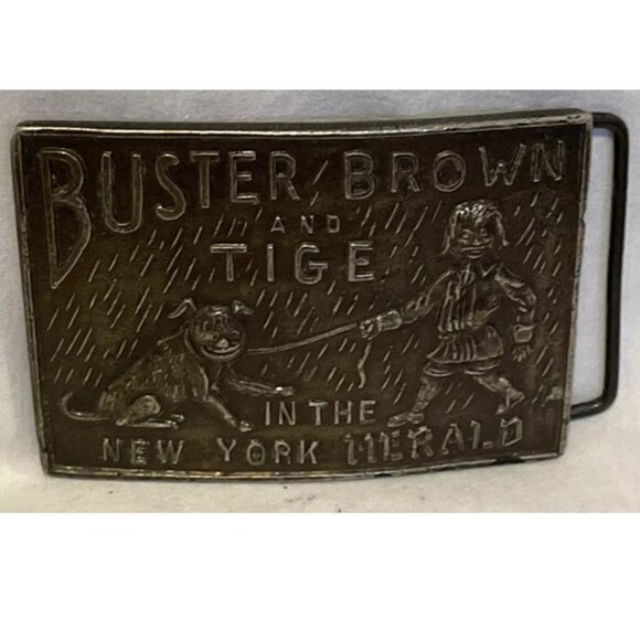 Buster Brown and Tige in the New York Herald Bronze Belt Buckle Vintage Brass - Picture 8 of 8